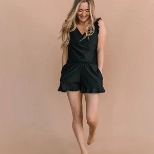 Honeymark Ginger Swim Romper in Black, Size XXS